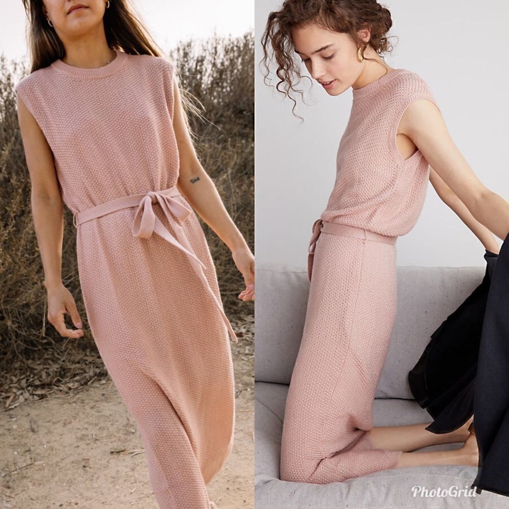 Anthropologie Callahan belted knit sweater midi dress - mauve